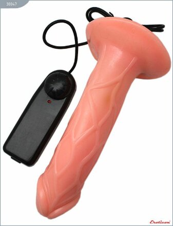Универсальный телесный страпон с мини-вагиной и вибрацией - 19,5 см. 