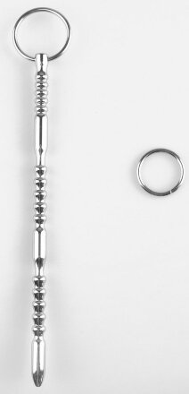 Серебристый фигурный уретральный стимулятор с кольцом - 20,5 см. 