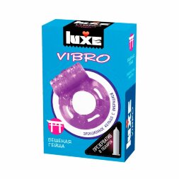 Фиолетовое эрекционное виброкольцо Luxe VIBRO &quot;Бешеная гейша&quot; + презерватив