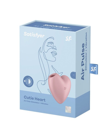 Розовый вибромассажер Cutie Heart с вакуум-волновой стимуляцией 