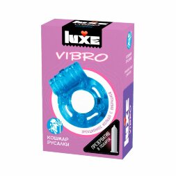 Голубое эрекционное виброкольцо Luxe VIBRO &quot;Кошмар русалки&quot; + презерватив