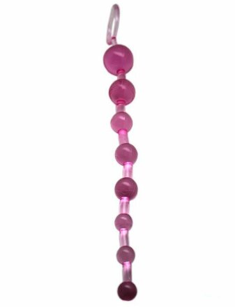 Розовая анальная цепочка с ручкой - 30 см. 