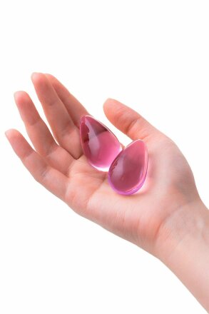 Нежно-розовые стеклянные вагинальные шарики в форме капелек 
