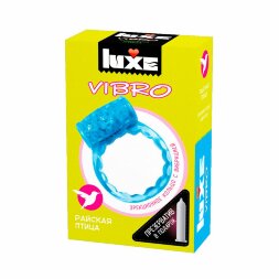 Голубое эрекционное виброкольцо Luxe VIBRO &quot;Райская птица&quot; + презерватив
