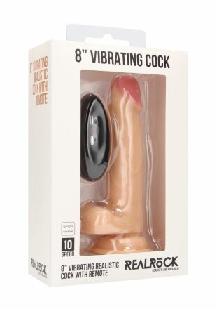 Телесный вибратор-реалистик Vibrating Realistic Cock 8&quot; With Scrotum - 20 см. 