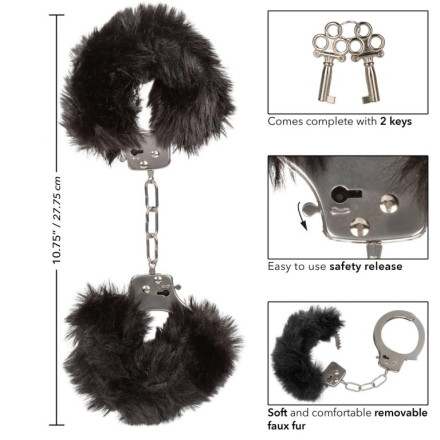 Металлические наручники с черным мехом Ultra Fluffy Furry Cuffs 
