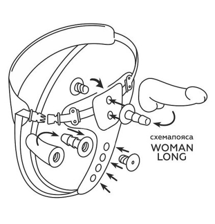 Женский пояс-трусики c 2 насадками и вагинальной пробкой WOMAN LONG 