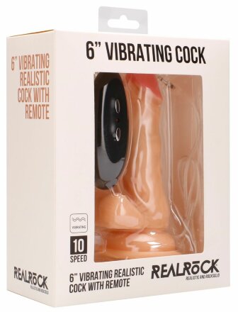 Телесный вибратор-реалистик Vibrating Realistic Cock 6&quot; With Scrotum - 15 см. 