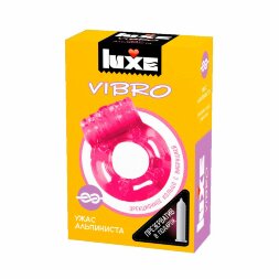 Розовое эрекционное виброкольцо Luxe VIBRO &quot;Ужас Альпиниста&quot; + презерватив