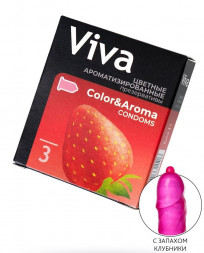 Цветные презервативы VIVA Color&amp;Aroma с ароматом клубники - 3 шт.