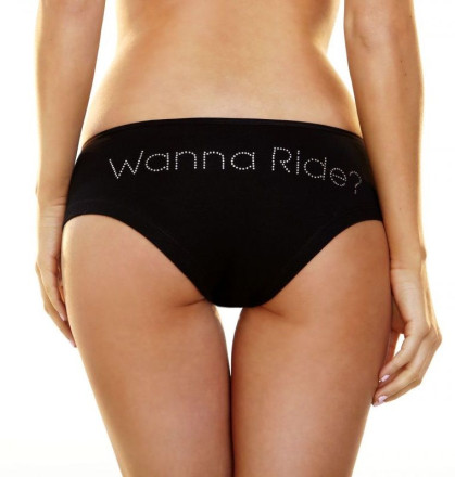 Трусики-слип с надписью стразами Wanna Ride 