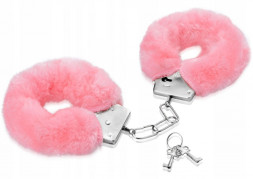 Металлические наручники с розовой меховой опушкой и ключиками