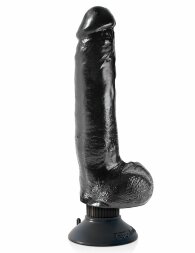 Чёрный виброфаллос со съемной присоской 9&quot; Vibrating Cock with Balls - 22,9 см.