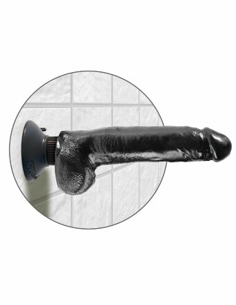 Чёрный виброфаллос со съемной присоской 9&quot; Vibrating Cock with Balls - 22,9 см. 