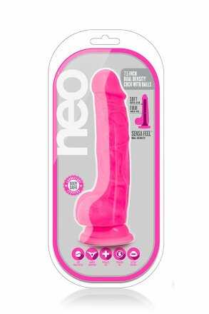Розовый реалистичный фаллоимитатор на присоске NEO 7.5INCH DUAL DENSITY COCK W. BALLS - 19 см. 