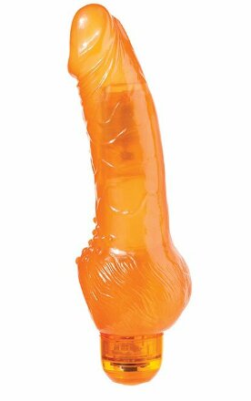 Оранжевый гелевый вибратор с широким основанием JELLY JOY 7INCH 10 RHYTHMS - 17,5 см. 