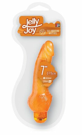 Оранжевый гелевый вибратор с широким основанием JELLY JOY 7INCH 10 RHYTHMS - 17,5 см. 