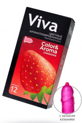 Цветные презервативы VIVA Color&amp;Aroma с ароматом клубники - 12 шт.