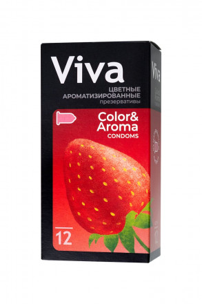Цветные презервативы VIVA Color&amp;Aroma с ароматом клубники - 12 шт. 