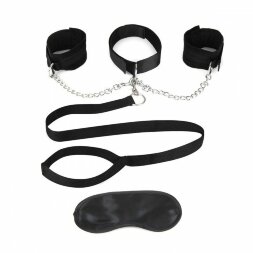 Чёрный ошейник с наручниками и поводком Collar Cuffs &amp; Leash Set