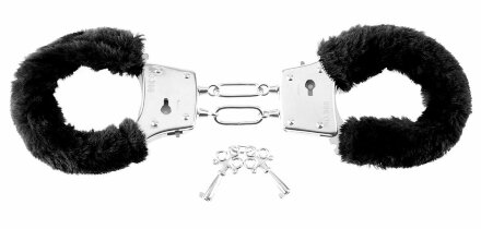 Меховые чёрные наручники Beginner&#039;s Furry Cuffs 