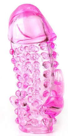 Розовая насадка со стимуляторами ануса и клитора 