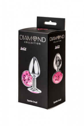 Малая серебристая анальная пробка Diamond Pink Sparkle Small с розовым кристаллом - 7 см. 