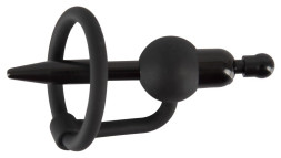 Черный силиконовый дилятор с вибрацией и кольцом PenisPlug with a Glans Ring &amp; Vibration