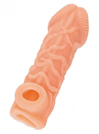 Телесная закрытая насадка с венками Cock Sleeve Size L - 17,6 см. 