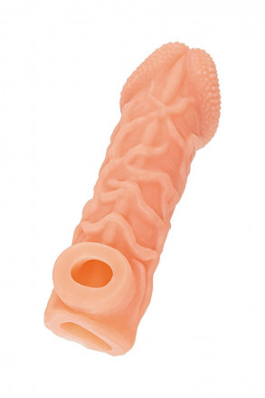 Телесная закрытая насадка с венками Cock Sleeve Size L - 17,6 см. 