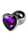Серебристая коническая анальная пробка с фиолетовым кристаллом-сердечком - 7 см. 
