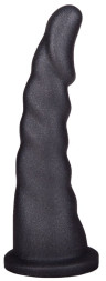 Женский страпон с чёрной насадкой и вагинальной пробкой - 17,5 см.