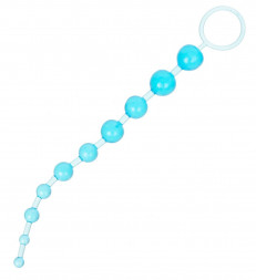 Голубая анальная цепочка с кольцом - 30 см.