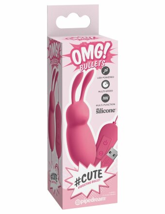 Розовая, работающая от USB вибропуля в форме кролика Cute 