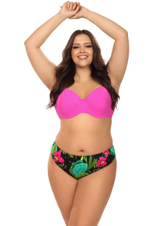 Яркий раздельный купальник plus size с принтом на трусиках 