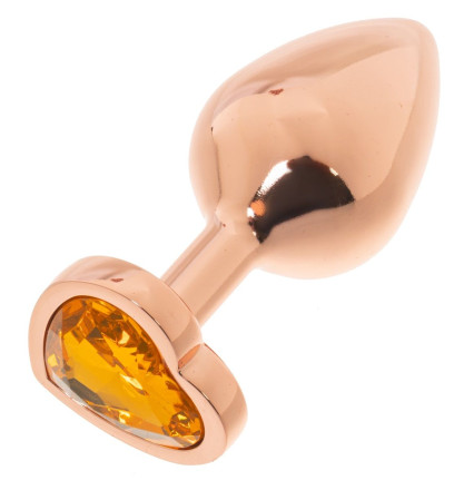 Золотистая анальная пробка OYO с желтым кристаллом-сердцем - 7,3 см. 