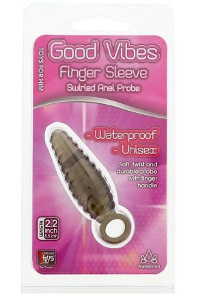 Дымчатый массажер со спиралевидным рельефом GOOD VIBES FINGER SLEEVE ANAL PROBE - 6 см. 