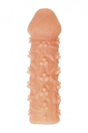 Телесная закрытая насадка с пучками шишечек Cock Sleeve Size S - 13,8 см. 