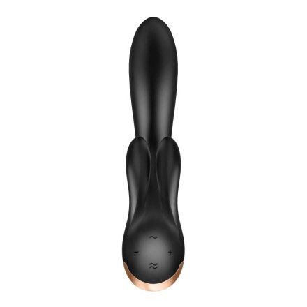 Черный вибратор-кролик Double Flex с двумя клиторальными отростками - 20,1 см. 