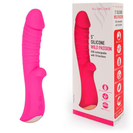 Ярко-розовый вибромассажер 5  Silicone Wild Passion - 19,1 см. 