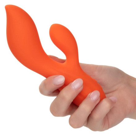 Оранжевый вибратор-кролик Liquid Silicone Dual Teaser 