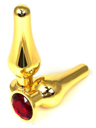Золотистая анальная пробка Vander с красным кристаллом - 11,5 см.