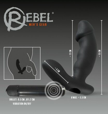 Чёрный анальный вибратор для стимуляции простаты Rebel - 15 см. 