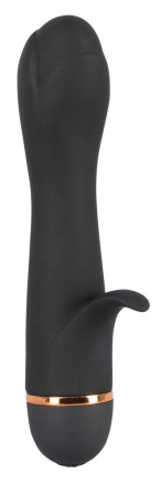 Чёрный вибратор-тюльпан Bendy Tulip с клиторальным лепестком - 16,4 см. 
