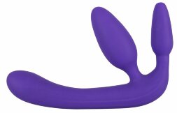 Фиолетовый безремневой страпон с двумя пробками