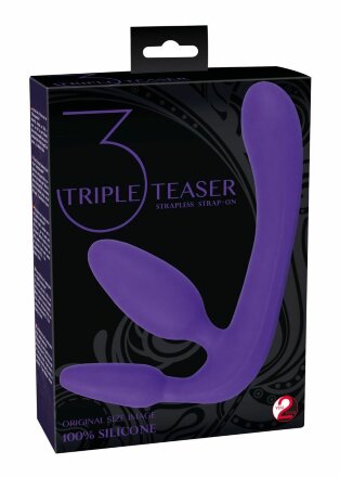Фиолетовый безремневой страпон с двумя пробками 