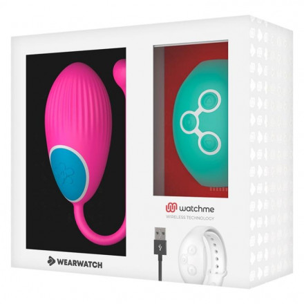 Розовое виброяйцо с зеленым пультом-часами Wearwatch Egg Wireless Watchme 