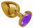 Золотистая большая анальная пробка с фиолетовым кристаллом - 9,5 см. 