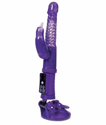 Фиолетовый вибратор с клиторальным стимулятором и крепкой присоской в основании