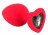 Красная силиконовая анальная пробка с черным стразом-сердечком - 7,9 см. 